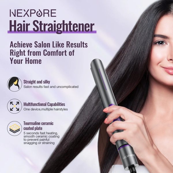 NEXPURE Hair Straightener, Professional Salon 2-in-1 Ceramic Hair Straightener and Curler with LED Display, Front Anti-Scalding Function, Fast Heating, Suitable for All Hair Types - 图片 2