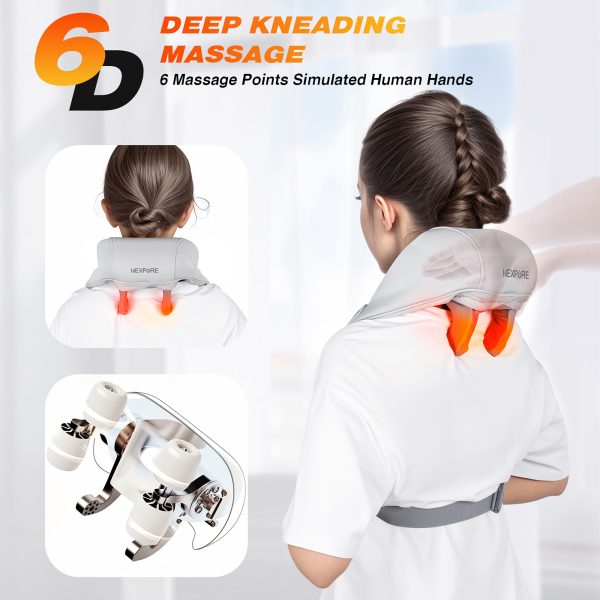 NEXPURE Neck Massager,Neck Shoulder Massager for Pain Relief Deep Tissue,6D Kneading Massage Pillow for Neck, Back, Shoulder with Heat,Gifts for Men Women Dad Mom,Gray - 图片 2