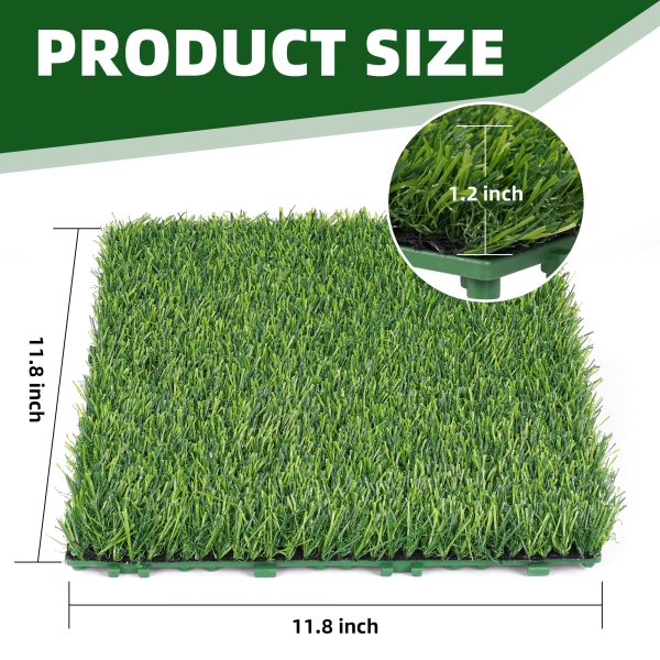 Artificial Grass Tiles Interlocking Turf Deck Set 12 Pack - 12"x12" Artificial Grass Self-draining Mat Flooring Decor Pad for Dog Pet Indoor Outdoor - 图片 8