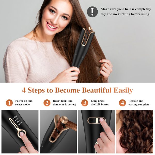 NEXPURE Curling Iron, Professional Automatic Hair Curler with 1-inch Large Rotating Barrel, Salon Curling Wand, Gold - Image 2