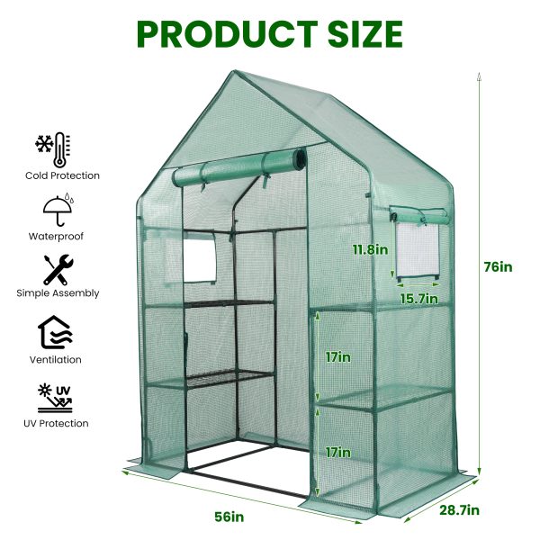Greenhouse for Outdoors with Mesh Side Windows, 3 Tiers 4 Shelves Small Walk-In Green House Plant Stands Plastic PE Cover Outside Portable Warm House for Seedling Flowers Growing - 图片 6