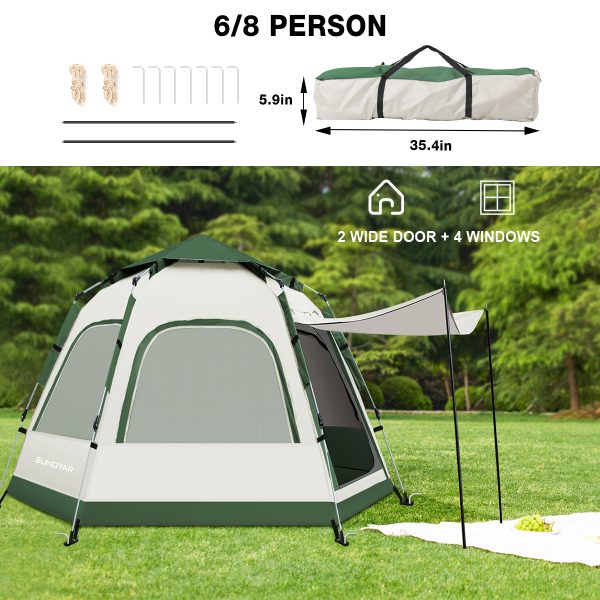 6-8 Person Tent with Removable Rain Fly and Carrying Bag, Waterproof, Easy Setup for Camping/Family Outdoor/Hiking/Backpacking/Beach - 图片 3