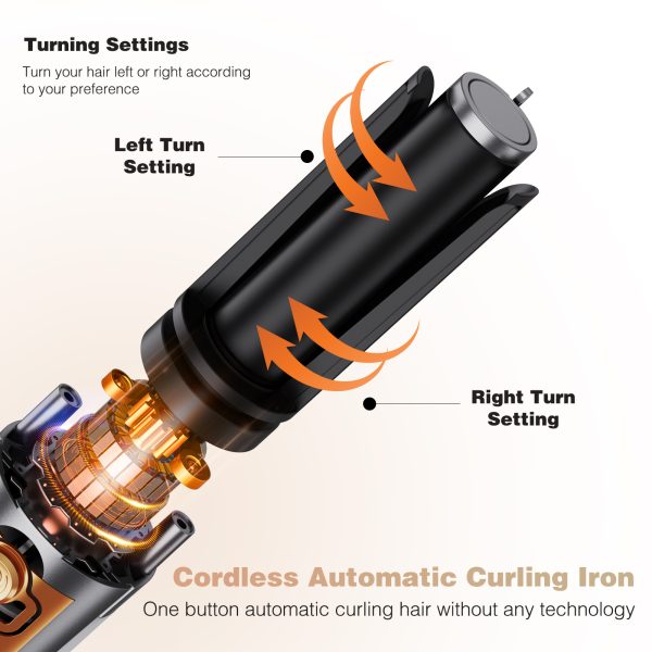 NEXPURE Automatic Curling Iron, Ceramic Cordless Hair Curlers, Fast Heating, Spin Iron for Hair Styling, Gray - Image 3