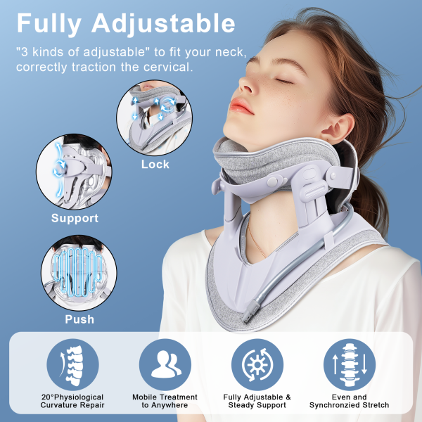 NEXPURE Cervical Neck Traction Device - 3 Settings Adjustable, 8 Built-in Airbags for Neck Pain Relief and Relaxation,Blue - 图片 3
