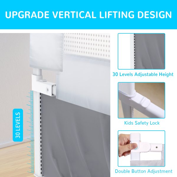FEBFOXS 59" Toddler Bed Rails, Bed Rail for Toddlers, 30 Levels of Height Adjustment Baby Bed Rail Guard, Foldable Safety Baby Crib Rail for Children (Grey, 1 Side) - 图片 8