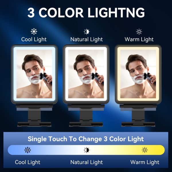 NEXPURE Vanity Fogless LED Shaving Mirror - Makeup Tricolor Travel Mirror with Razor Holder, Black - Image 2