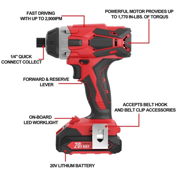 Febfoxs Brushless Drill Bit Set,24V Impact Drill,18+1 Torque Setting,Variable Speed,Power Drill Set with Tool Case,Battery,Charger & Drill Bit Set-Lightweight Screwdriver Drill,Red - 图片 3