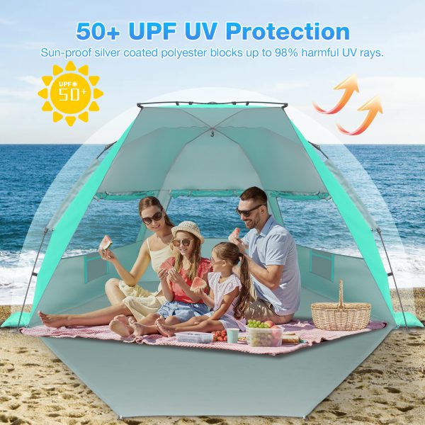 Beach Tent, 4-6 Person Pop-up Beach Tent Sun Shelter, UPF 50+ UV Protection Portable Waterproof Beach Tent, Sunshade with Extendable Floor for Family, Fishing, Camping, Green - Image 5