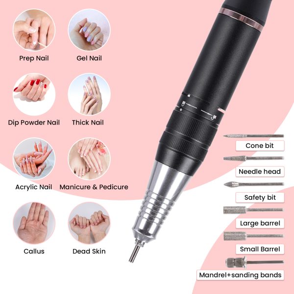NEXPURE Portable Nail Drill Professional 35000 RPM Rechargeable Efile for Acrylic Nails Gel Polishing Removing, Salon Home Nail Drill Kits, Pink - Image 3