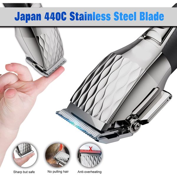 Febfoxs Professional Hair Clippers for Men - Cordless Barber Clippers for Hair Cutting, LCD Display & Travel Storage Case, haircut shawl,Silver - 图片 3