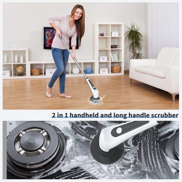 Febfoxs Electric Spin Scrubber,Electric Cleaning Brush,300/400RPM Rotational Speed,8 Brush Heads,43-54 in Adjustable for Bathroom Tub Floor Tile - 图片 2