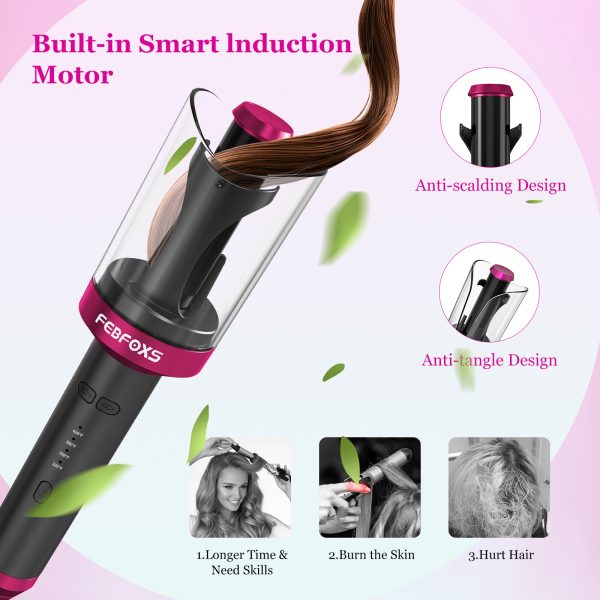 Febfoxs Curling Iron Professional,Curling Irons,with 3" Large Rotating Barrel & 4 Temps , Salon Curl Hair, Auto Shut-off, 30S Fast Heating, Grey - 图片 2