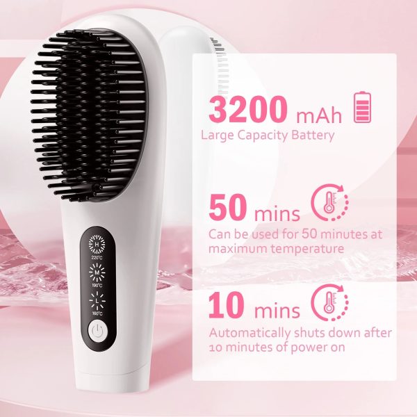 NEXPURE Hair Straightener Brush, Negative Ionic Ceramics Cordless Hair Straightener Comb with LED Display, Fast Heating Suitable for Travel and Home Use - Image 2