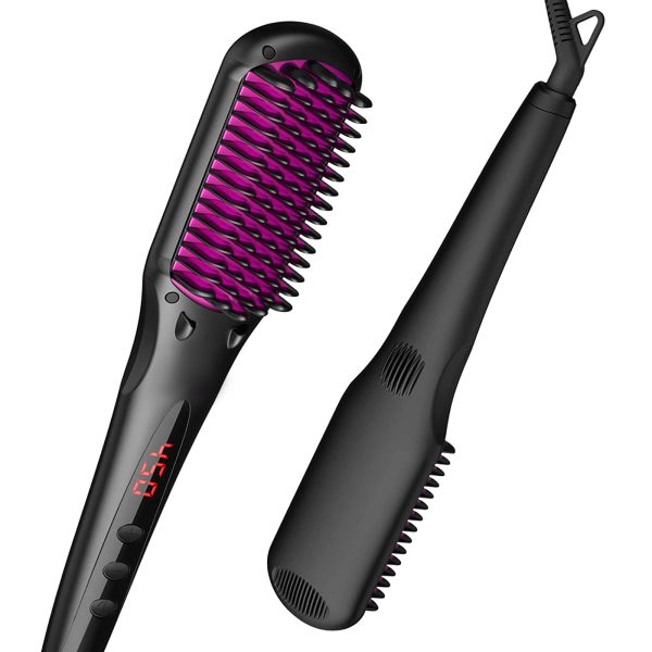 Direct Ionic Hair Straightener Brush - 2-in-1 Ceramic Ionic Straightening Brush,Hot Comb with Anti-Scald Feature,Auto Temperature Lock & Auto-Off Function,Black