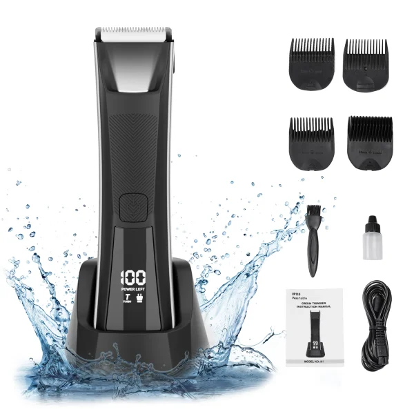 Direct Body Trimmer,IPX5 Waterproof Hair Trimmer - 2 Speeds, Men and Women Waterproof Bikini & Pubic Hair Trimmer, LCD Baterry Display, USB Recharge Dock & LED Light