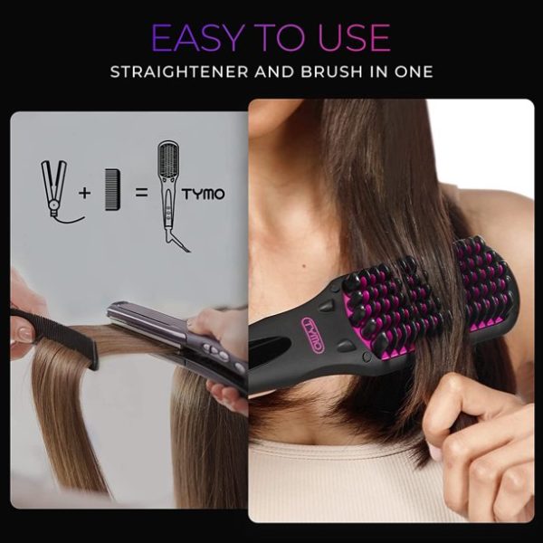 Direct Ionic Hair Straightener Brush - 2-in-1 Ceramic Ionic Straightening Brush,Hot Comb with Anti-Scald Feature,Auto Temperature Lock & Auto-Off Function,Black - 图片 3