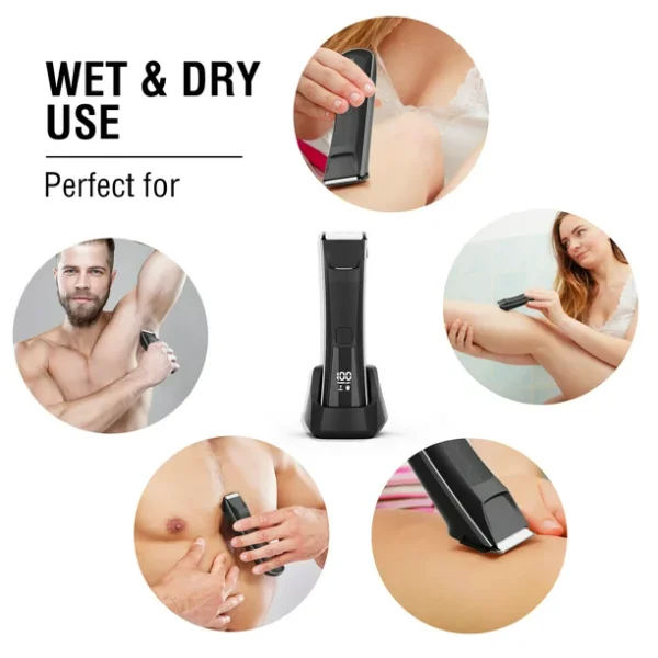 Direct Body Trimmer,IPX5 Waterproof Hair Trimmer - 2 Speeds, Men and Women Waterproof Bikini & Pubic Hair Trimmer, LCD Baterry Display, USB Recharge Dock & LED Light - 图片 6