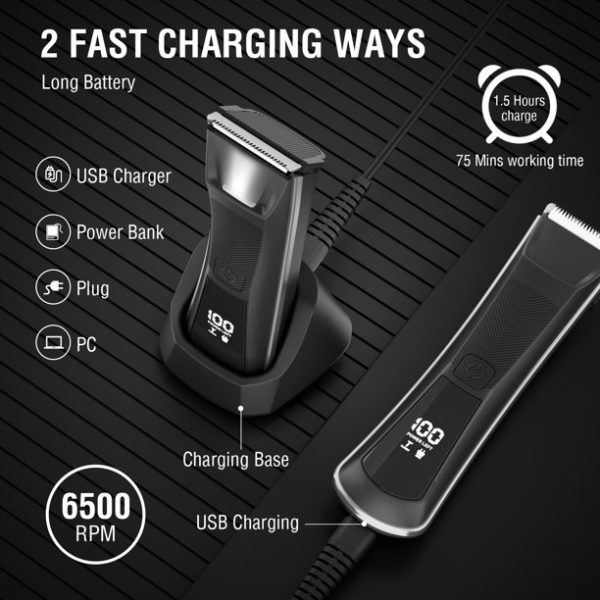 Direct Body Trimmer,IPX5 Waterproof Hair Trimmer - 2 Speeds, Men and Women Waterproof Bikini & Pubic Hair Trimmer, LCD Baterry Display, USB Recharge Dock & LED Light - 图片 7