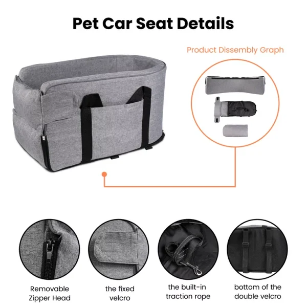 Dog Car Seat for Small Dogs, Dog Booster Seats with Safety Tethers, Pet Car Seat with Detachable and Washable, Perfect for Small Pets, Grey - 图片 4