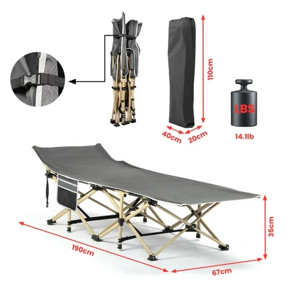 Folding Camping Cot, Cot Sleeping Bed 300 LBS Side Pocket for Adults Camping Cots for Camping Beach Hiking - 图片 6