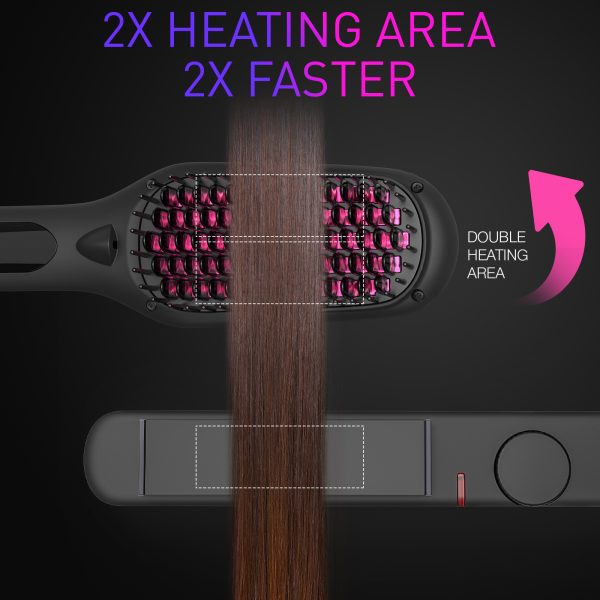 Hair Straightener Brush,Febfoxs 2-in-1 Ceramic Ionic Straightening Brush,20s Fast Heating & Anti-Scald,Auto Temperature Lock,Black - KR005 - 图片 3