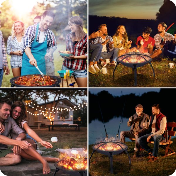 Fire Pits for Outside, 22 inch Foldable Fire Pit Wood Burning Outdoor Steel Firepit with Spark Screen and Poker for Campfire Patio Backyard Garden Picnic - 图片 5