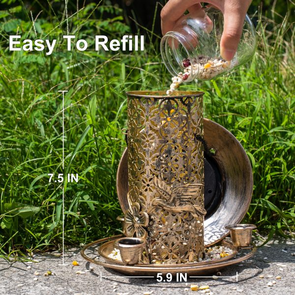Solar Bird Feeder for Outdoors Hanging Metal Wild Bird Feeder for Solar Garden Lantern with Hook - 图片 2