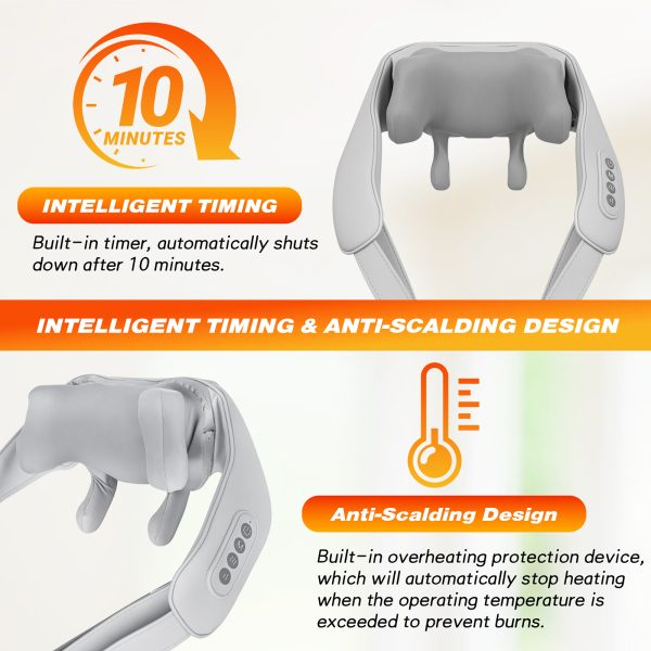 NEXPURE Neck Massager,Neck Shoulder Massager for Pain Relief Deep Tissue,6D Kneading Massage Pillow for Neck, Back, Shoulder with Heat,Gifts for Men Women Dad Mom,Gray - 图片 3