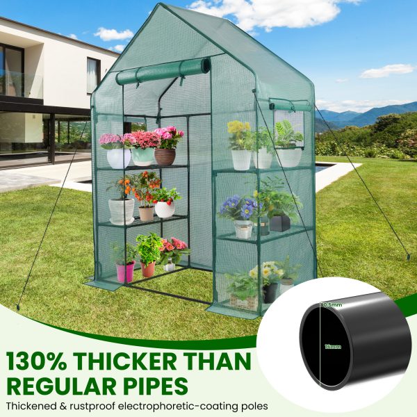 Greenhouse for Outdoors with Mesh Side Windows, 3 Tiers 4 Shelves Small Walk-In Green House Plant Stands Plastic PE Cover Outside Portable Warm House for Seedling Flowers Growing - 图片 5