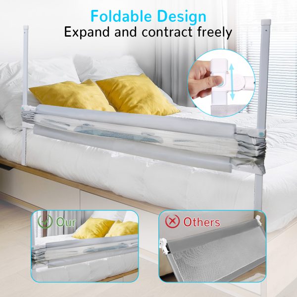 FEBFOXS 59" Toddler Bed Rails, Bed Rail for Toddlers, 30 Levels of Height Adjustment Baby Bed Rail Guard, Foldable Safety Baby Crib Rail for Children (Grey, 1 Side) - 图片 7
