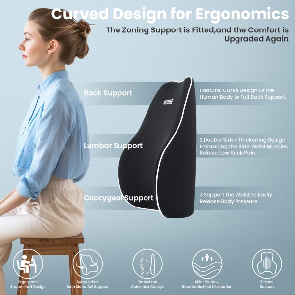 NEXPURE Lumbar Support Pillow, Soft Comfort Back Support Pillow for Office Chair, Car, Sofa - Black - Image 3