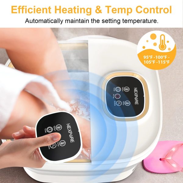 NEXPURE Foot Spa Bath Massager with Heat, Collapsible Bubble Massager with Remote Control, 12 Massage Rollers & Raised Massage Nodes for Foot Pain Relief, White - 图片 3