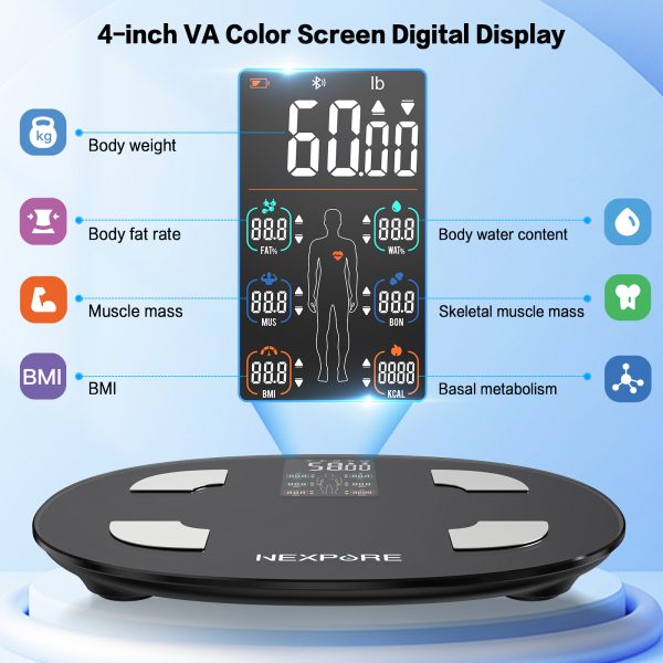 NEXPURE Smart Scale for Weight, Body Fat Scale with VA Digital Display, Bluetooth Bathroom Scale with BMI , Battery, 15 Body Health Data Analysis with App, 400 lbs - Image 3