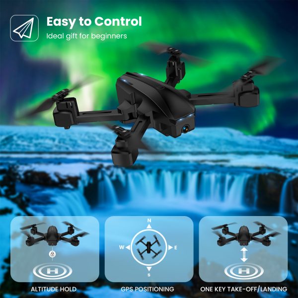 Febfoxs GPS Drone with Camera 4K UHD for Adults, Auto Return Home, 5G Wifi Transmission with 2 Batteries, Black - 图片 2