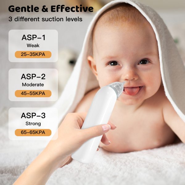 FEBFOXS Baby Nasal Aspirator, Baby Nose Sucker, Electric Nose Aspirator for Toddler, Automatic Baby Nose Cleaner with 3 Suction Level & Music & Light, White - 图片 8