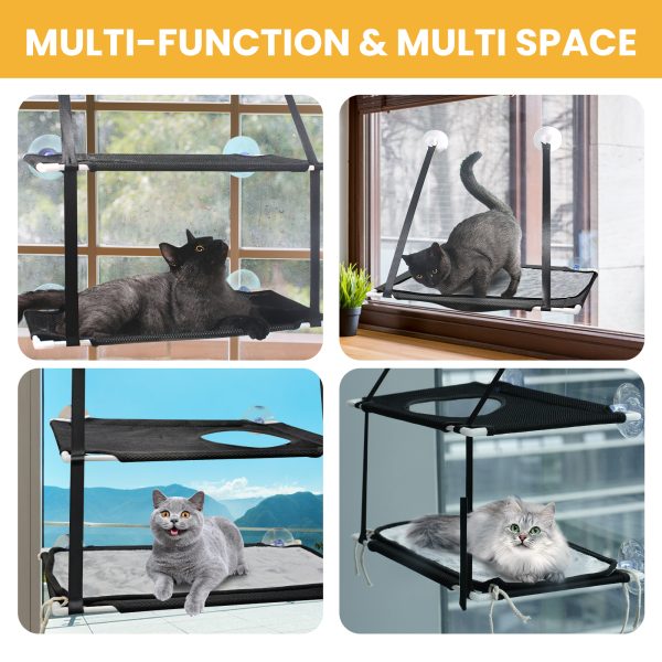 Cat Window Perch, Double Layered Cat Window Hammock, Window Mounted Cat Seat Cat Bed, Window Sill Cat Bed, Cat Hammock for Window, Black - 图片 6