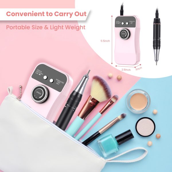 NEXPURE Portable Nail Drill Professional 35000 RPM Rechargeable Efile for Acrylic Nails Gel Polishing Removing, Salon Home Nail Drill Kits, Pink - Image 2