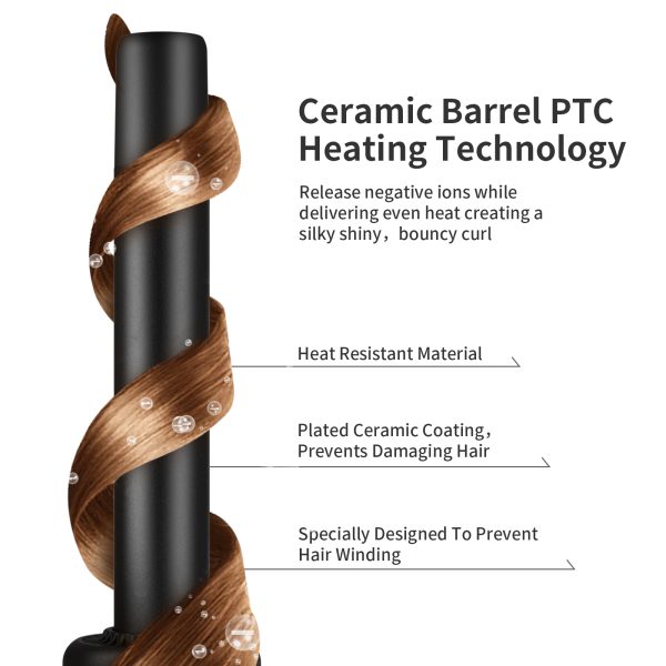 Febfoxs Curling Iron, Cold Curling Iron,Ceramic Curling Iron with Cooling Air Long Last 1" Barrel Hair Curler Volcanic Lava Mineral Protect Hair and Create Beach Wave Curls - 图片 3