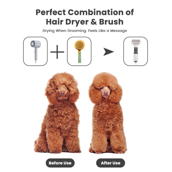 Pet Hair Dryer, 2 in 1 Dog Blow Dryer Pet Dryers Grooming with Slicker Brush with 2 Temperatures Settings, White - 图片 5