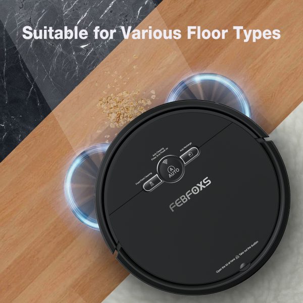 FEBFOXS Robot Vacuum Cleaner D2-001, 3000PA Wi-Fi/Alexa/App, Automatic Self-Charging Robotic Vacuum with 150min Runtime, Slim, Quiet Mini Cleaning Robot for Pet Hair, Hard Floors and Carpets - 图片 2