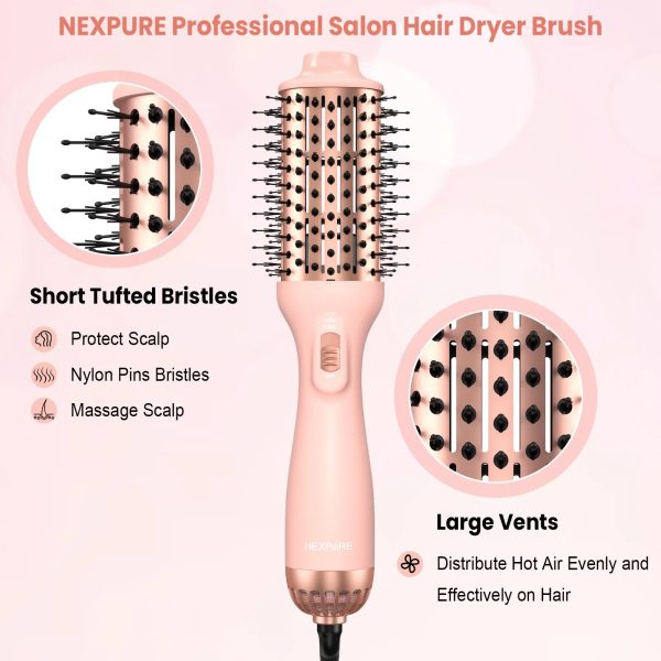 NEXPURE Hair Dryer Brush, 4 in 1 Blow Dryer Brush and Styler Volumizer with Negative Ion Ceramics Barrel, Professional Salon Hot Air Brush for All Hair Types, Pink - 图片 2