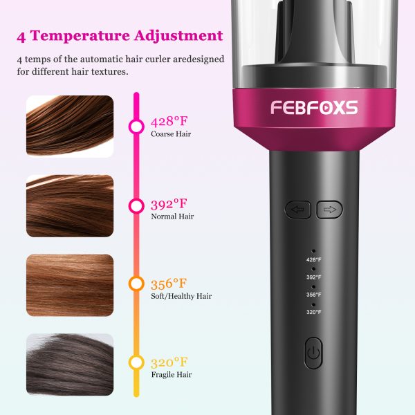 Febfoxs Curling Iron Professional,Curling Irons,with 3" Large Rotating Barrel & 4 Temps , Salon Curl Hair, Auto Shut-off, 30S Fast Heating, Grey - 图片 3