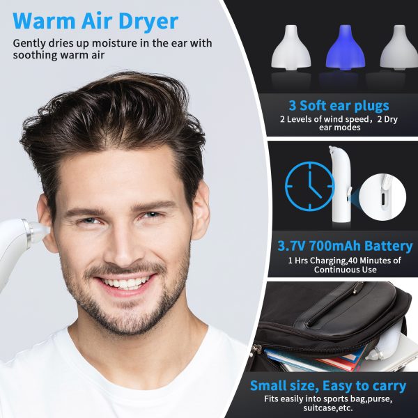 Febfoxs Ear Dryer - Electronic Air Dryer, Two Speed Switch (Cold/Hot), 3 Extra Ear Tips for Water Activities - 图片 3