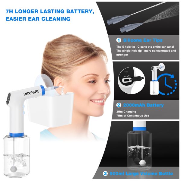 NEXPURE Ear Wax Removal, Ear Cleaning Kit,4 Cleaning Modes, One-Touch Start Water Spray,5 Ear Tips & Ear Basin - 图片 3