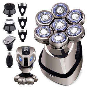 Direct Head Shavers, Anti-Pinch Electric Razor for Men, 6-in-1 Mens Grooming Kit with Nose Hair Trimmer, Beard Trimmer for Men, Waterproof and Rechargeable Electric Shavers for Men