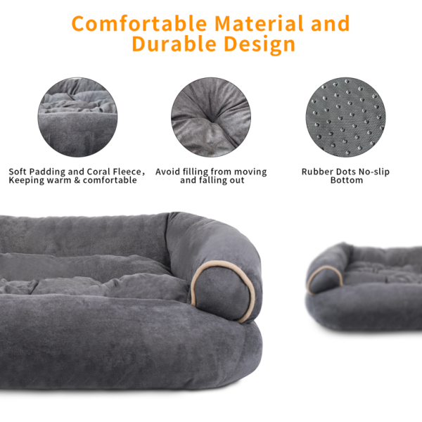 Dog Bed for Large Dogs, Washable Pet Bed with Removable Cushion, Warming Calming Pet Sofa Suitable for Pets Dogs, Gray - 图片 5