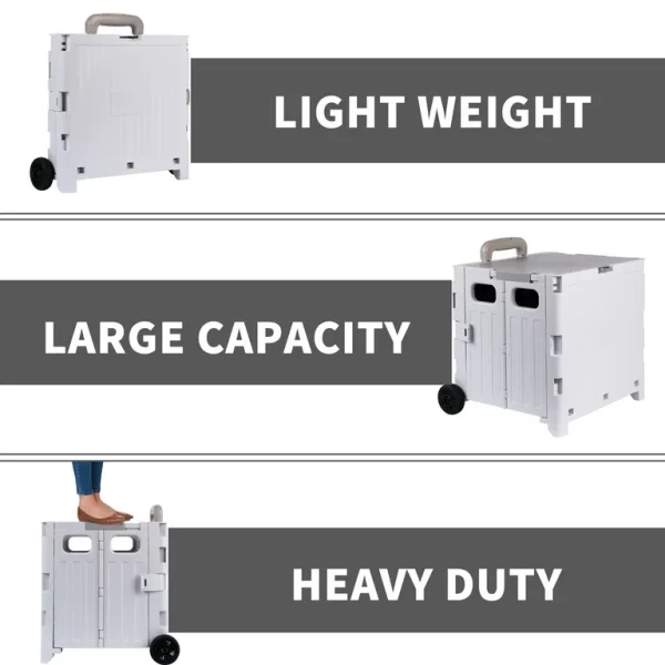 Foldable Utility Cart Folding Portable Rolling Crate Handcart Shopping Trolley Wheel Box with Lid Wear-Resistant Noiseless With 360°Rotate Wheel - 图片 5