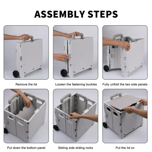Foldable Utility Cart Folding Portable Rolling Crate Handcart Shopping Trolley Wheel Box with Lid Wear-Resistant Noiseless With 360°Rotate Wheel - 图片 6