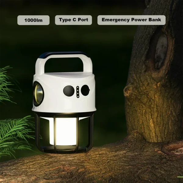 1000lm Camping Lantern, 6 Light Modes Camping Light LED Flashlight Lantern Hurricane for Emergency Outage，White - 图片 5