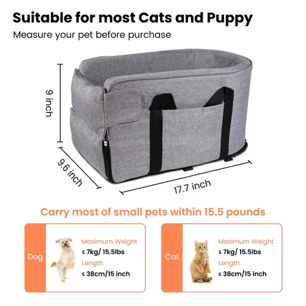 Dog Car Seat for Small Dogs, Dog Booster Seats with Safety Tethers, Pet Car Seat with Detachable and Washable, Perfect for Small Pets, Grey - 图片 7